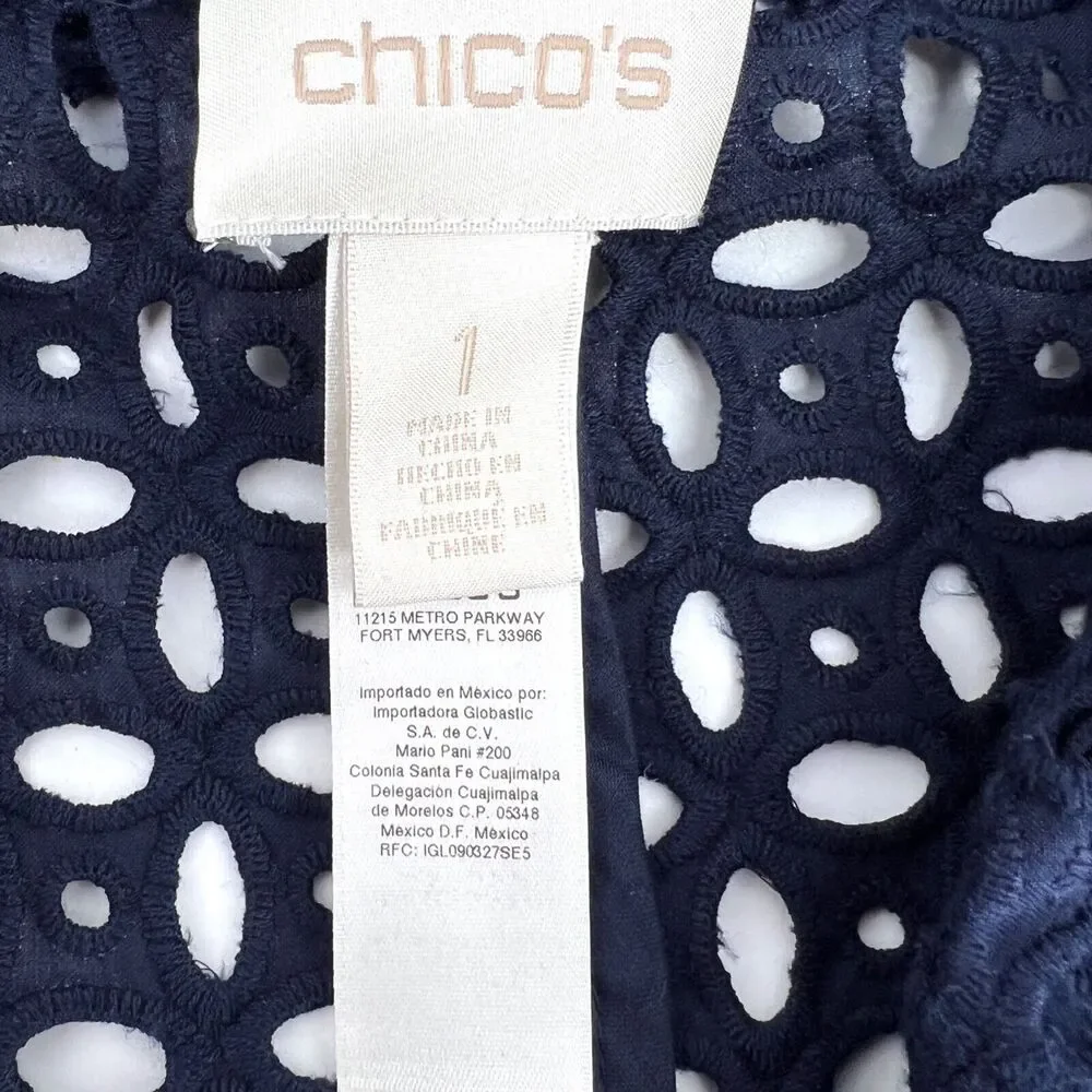 Chico's Navy Eyelet Swim Cover-Up Chico's Size 1 M (8)